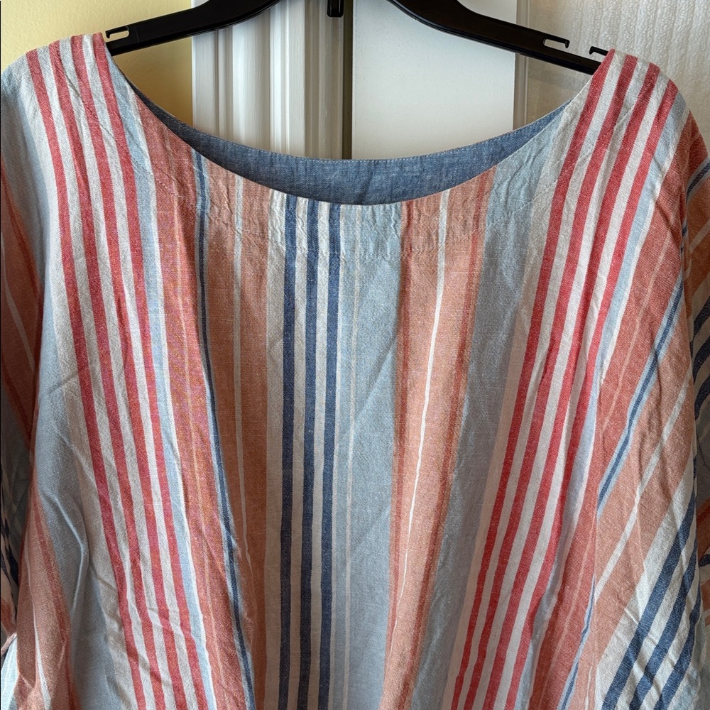 Not for sale 3X Tribal Blue Coral and Cream Striped Top with Tie hem.